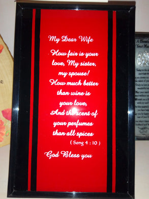 Christian Glass Message Plaque - My Dear Wife