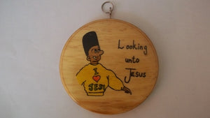 Wooden Circular Wall Plaques - Looking unto Jesus