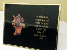 Load image into Gallery viewer, Christian Glass Message Plaque – “He who has begun a good work in you will complete it until ….”