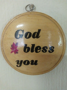 Wooden circular wall plaque - "God bless you."