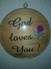 Load image into Gallery viewer, Wooden circular wall plaque - &quot;God Loves You.&quot;